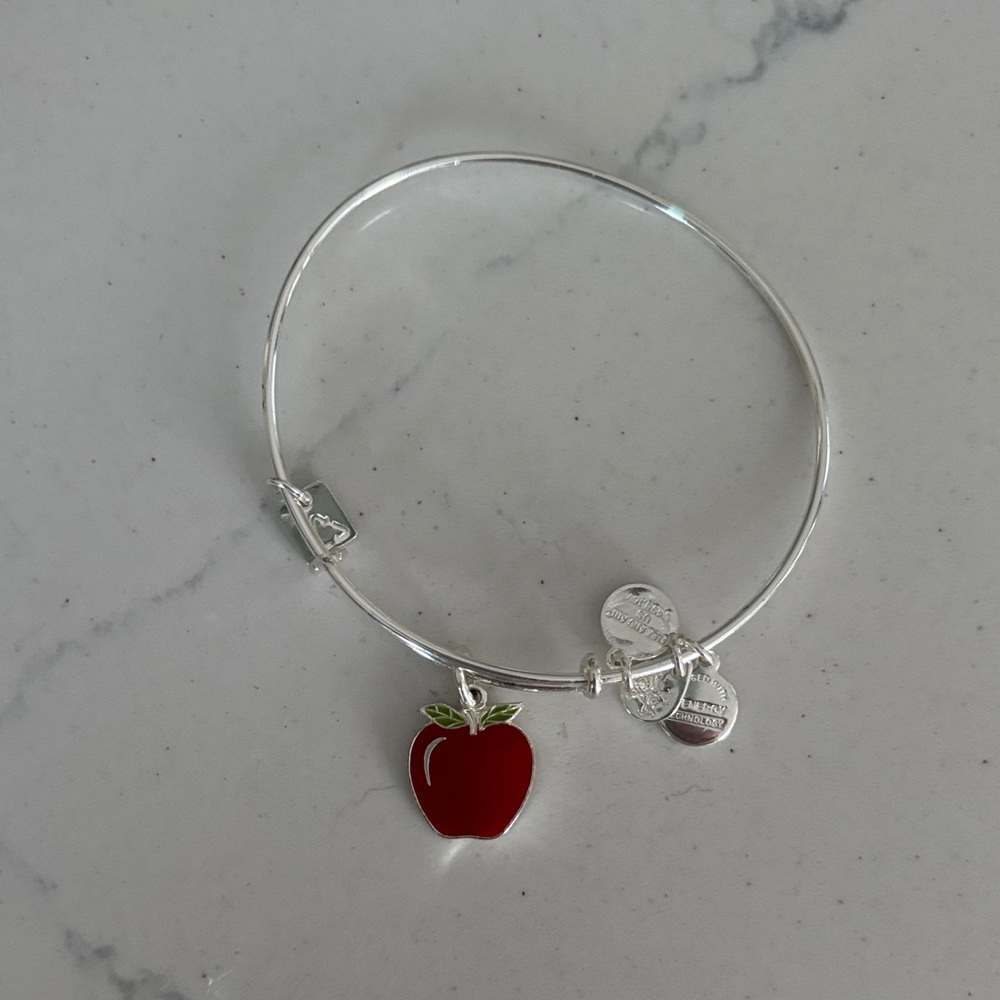 Silver Bracelet with Red Apple Charm